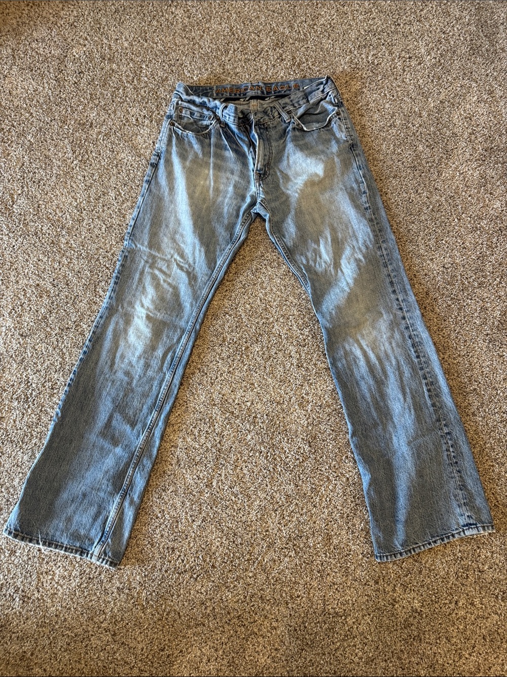 American Eagle Outfitters Men's Light Blue Bootcut Jeans - Faded Denim